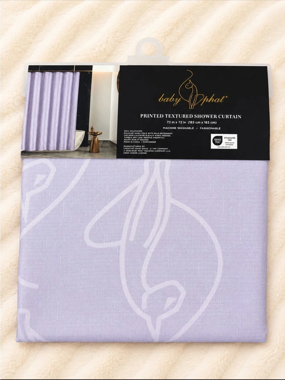 Baby Phat Lavender Printed Textured Shower Curtain